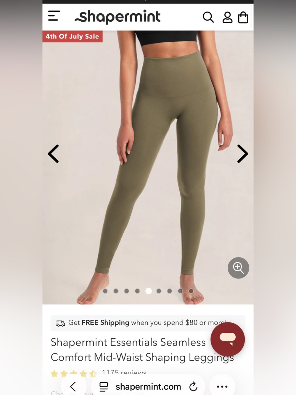 Shapermint Olive Seamless Mid-Waist Shaping Leggings NWOT